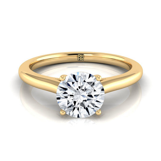 18K Yellow Gold Round Brilliant  Pinched Comfort Fit Claw Prong Solitaire Engagement Ring