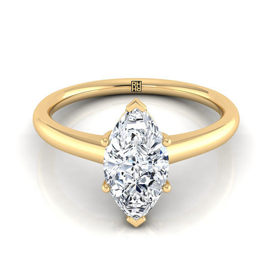 18K Yellow Gold Marquise  Contemporary Comfort Fit Solitaire Engagement Ring