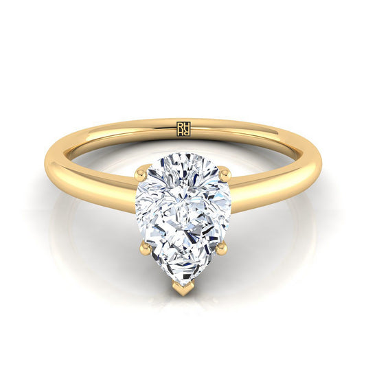 18K Yellow Gold Pear Shape Center Contemporary Comfort Fit Solitaire Engagement Ring