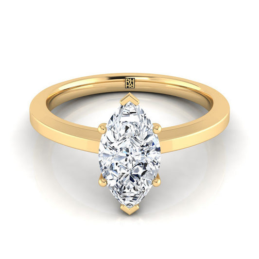18K Yellow Gold Marquise   Beveled Edge Comfort Style Bright Finish Solitaire Engagement Ring