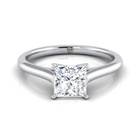 Platinum Princess Cut  Cathedral Style Comfort Fit Solitaire Engagement Ring