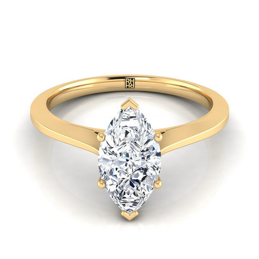 18K Yellow Gold Marquise   Timeless Solitaire Comfort Fit Engagement Ring
