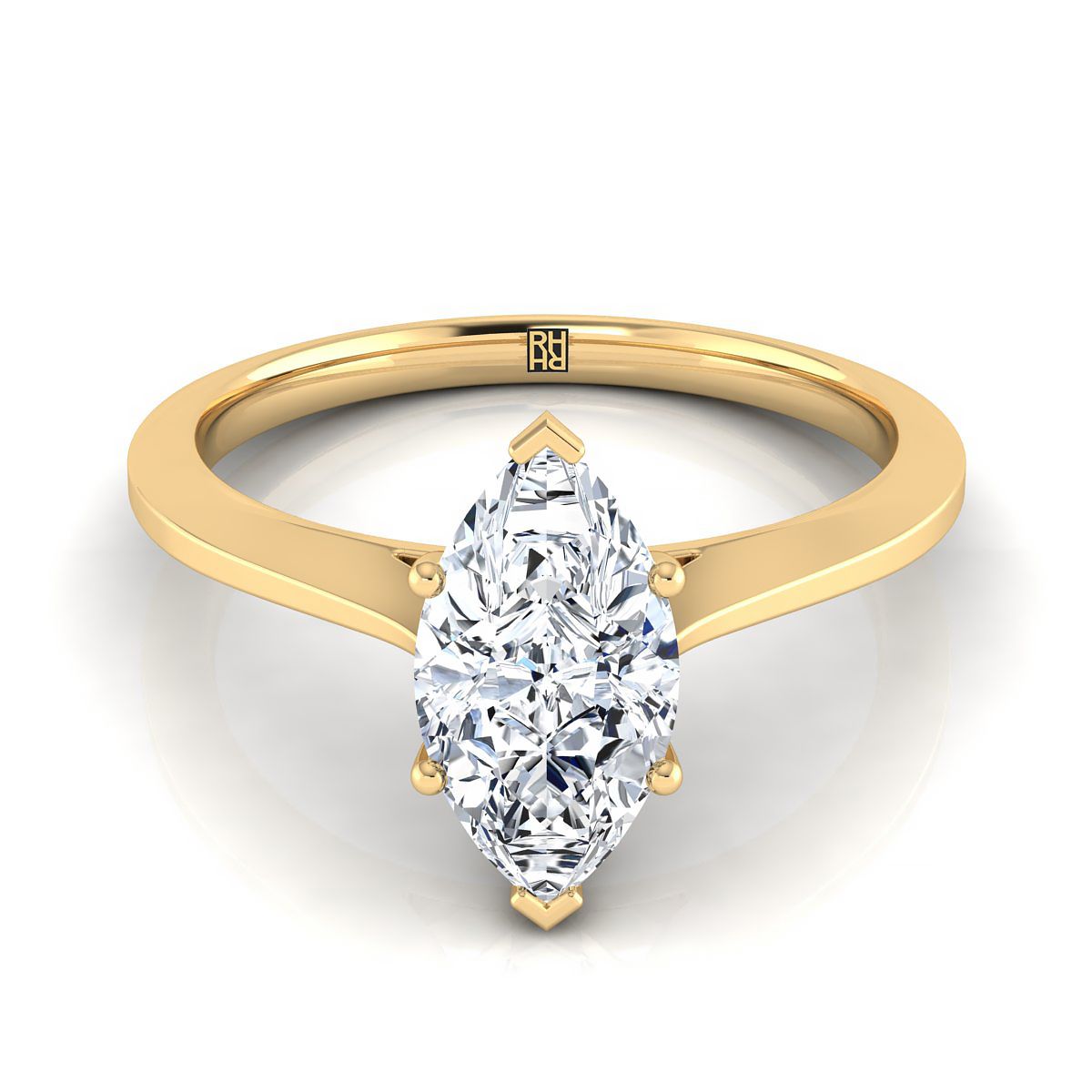 14K Yellow Gold Marquise   Timeless Solitaire Comfort Fit Engagement Ring