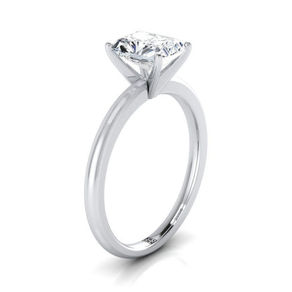18K White Gold Radiant Cut Center  Round Comfort Fit Claw Prong Solitaire Engagement Ring