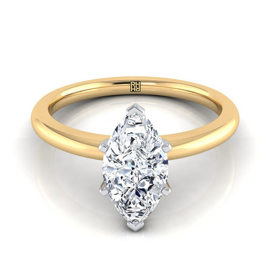 18K Yellow Gold Marquise   Round Comfort Fit Claw Prong Solitaire Engagement Ring