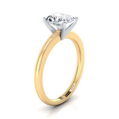 14K Yellow Gold Radiant Cut Center  Round Comfort Fit Claw Prong Solitaire Engagement Ring