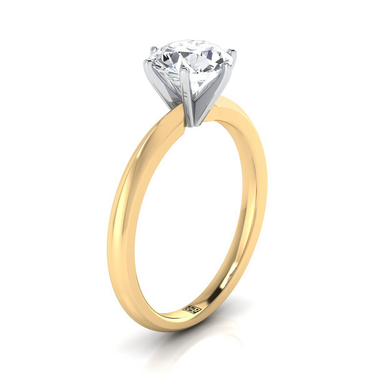 18K Yellow Gold Round Brilliant Citrine Pinched Comfort Fit Claw Prong Solitaire Engagement Ring