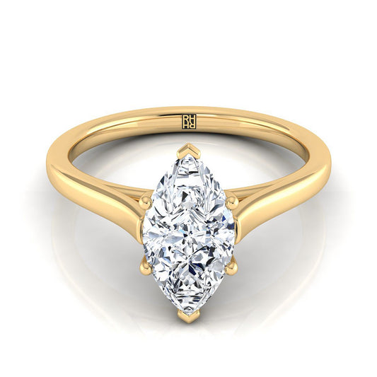 18K Yellow Gold Marquise   Elegant Cathedral Solitaire Engagement Ring