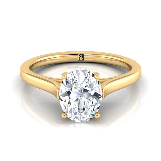 14K Yellow Gold Oval  Elegant Cathedral Solitaire Engagement Ring