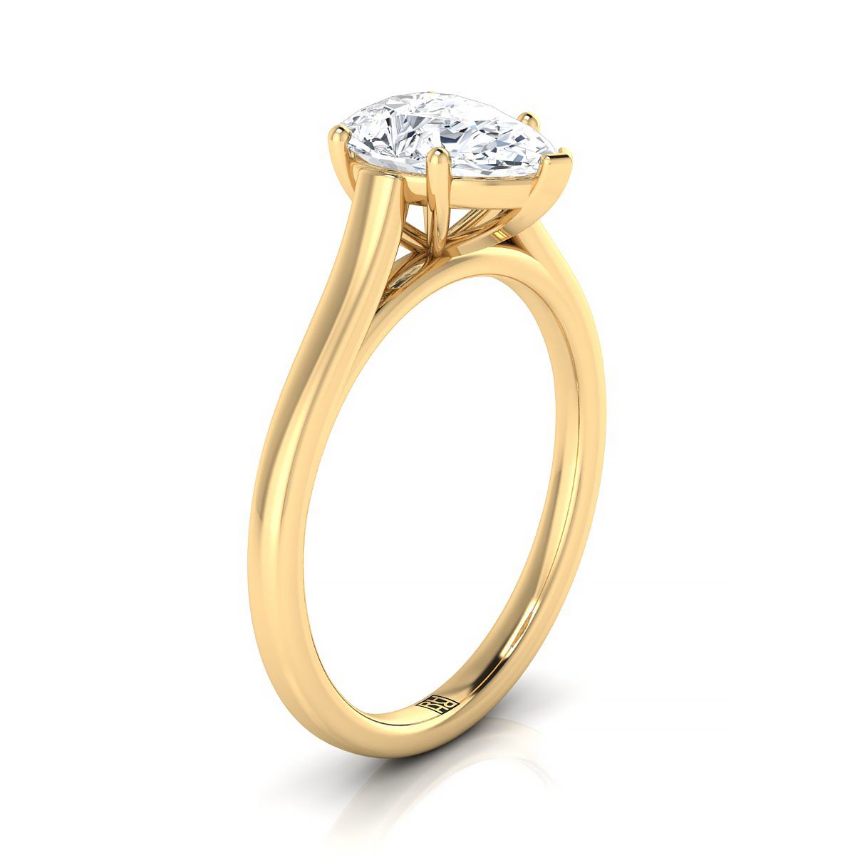 14K Yellow Gold Pear Shape Center  Elegant Cathedral Solitaire Engagement Ring