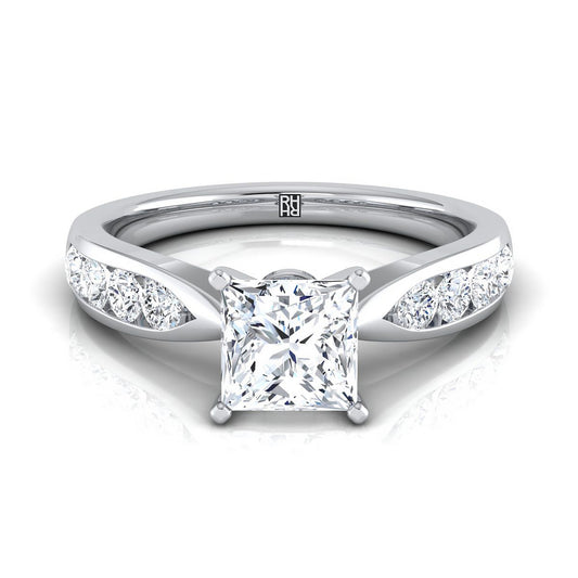 18K White Gold Princess Cut Pinched Channel Diamond Channel Engagement Ring -3/8ctw