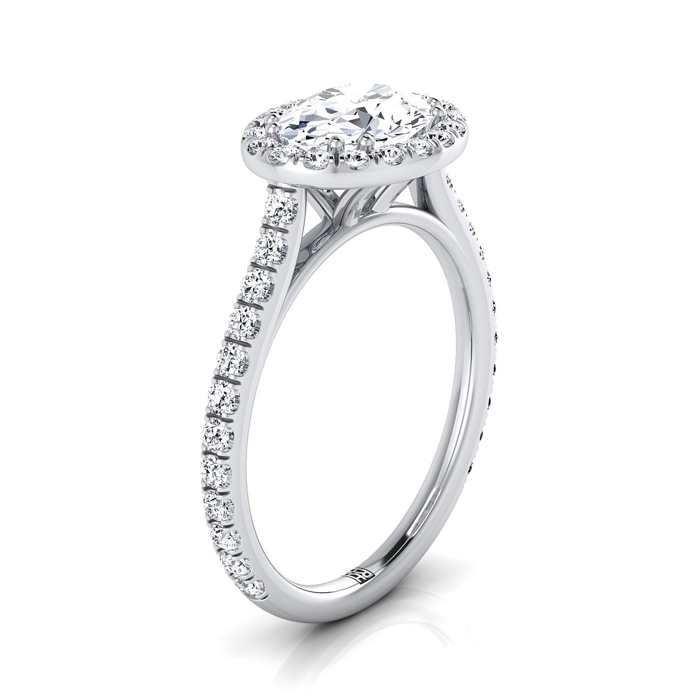Platinum Oval Emerald Horizontal Fancy East West Diamond Halo Engagement Ring -1/2ctw