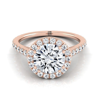 14K Rose Gold Round Brilliant Diamond Horizontal Fancy East West Halo Engagement Ring -1/2ctw