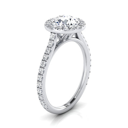 Platinum Round Brilliant Emerald Horizontal Fancy East West Diamond Halo Engagement Ring -1/2ctw