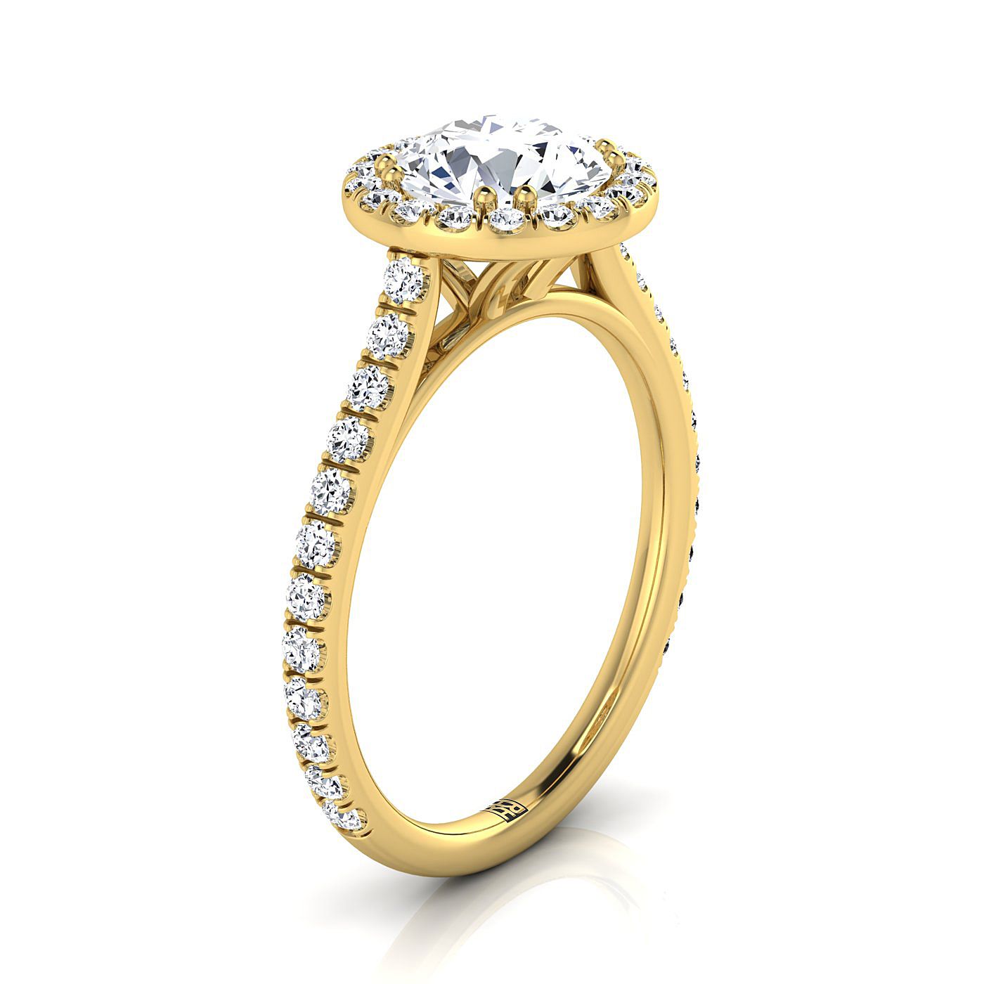 14K Yellow Gold Round Brilliant Diamond Horizontal Fancy East West Halo Engagement Ring -1/2ctw