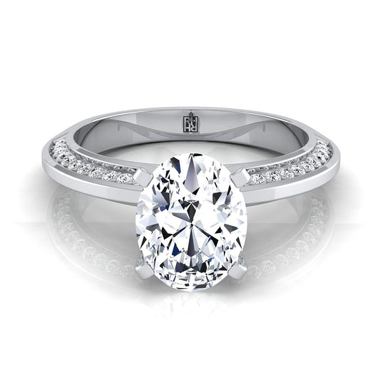 Platinum Oval Diamond Knife Edge Micropave Engagement Ring -1/5ctw