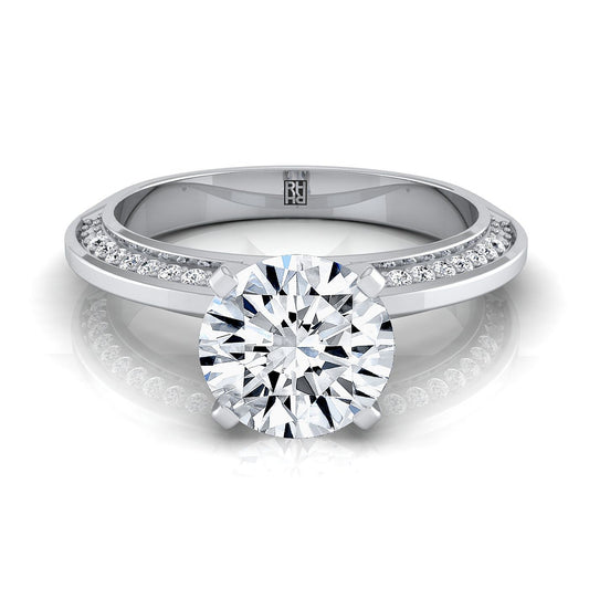 Platinum Round Brilliant Diamond Knife Edge Micropave Engagement Ring -1/5ctw