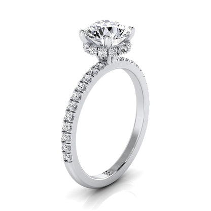 Platinum Round Brilliant Emerald Secret Diamond Halo French Pave Solitaire Engagement Ring -1/3ctw