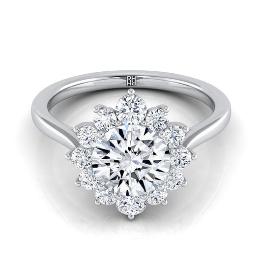 14K White Gold Round Brilliant Diamond Floral Halo Engagement Ring -1/2ctw