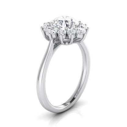 14K White Gold Round Brilliant Emerald Floral Diamond Halo Engagement Ring -1/2ctw