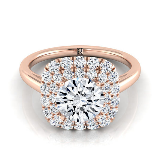 14K Rose Gold Round Brilliant Diamond Stair Step Double Halo Engagement Ring -5/8ctw