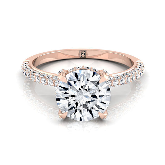 14K Rose Gold Round Brilliant Diamond Encrusted Claws and Triple Pave Engagement Ring -1/2ctw