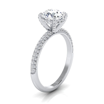 14K White Gold Round Brilliant Diamond Encrusted Claws and Triple Pave Engagement Ring -1/2ctw
