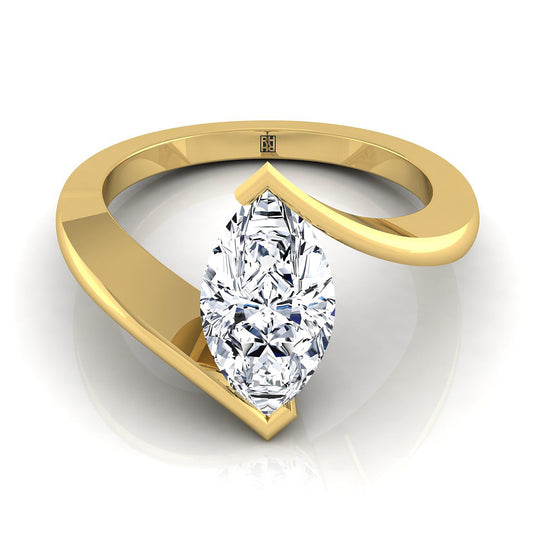 18K Yellow Gold Marquise   Half Bezel Twist Tension Set Solitaire Engagement Ring