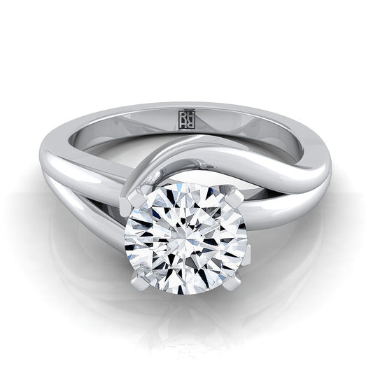 Platinum Round Brilliant  Asymetical Bypass Solitaire Twist Engagement Ring