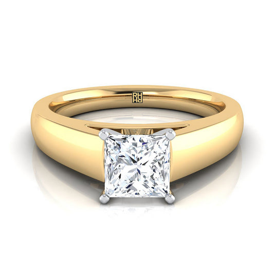 14K Yellow Gold Princess Cut  High Polished Signet Style Tapered Solitaire Engagement Ring