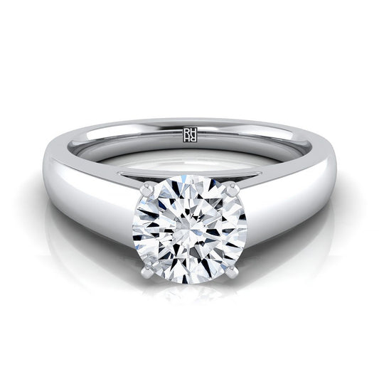 Platinum Round Brilliant  High Polished Signet Style Tapered Solitaire Engagement Ring