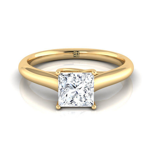 14K Yellow Gold Princess Cut Rounded Classic Comfort Fit Solitaire Ring