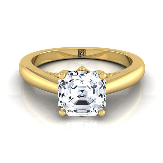 14K Yellow Gold Asscher Cut Scroll Gallery Comfort Fit Solitaire Engagement Ring