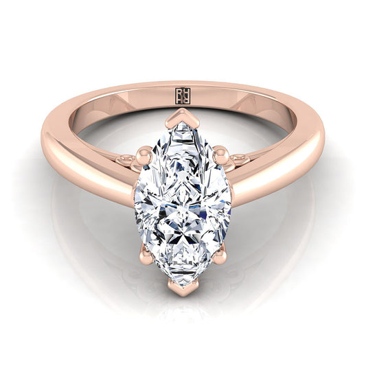 14K Rose Gold Marquise  Scroll Gallery Comfort Fit Solitaire Engagement Ring