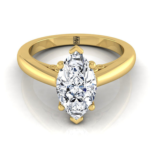 18K Yellow Gold Marquise  Scroll Gallery Comfort Fit Solitaire Engagement Ring