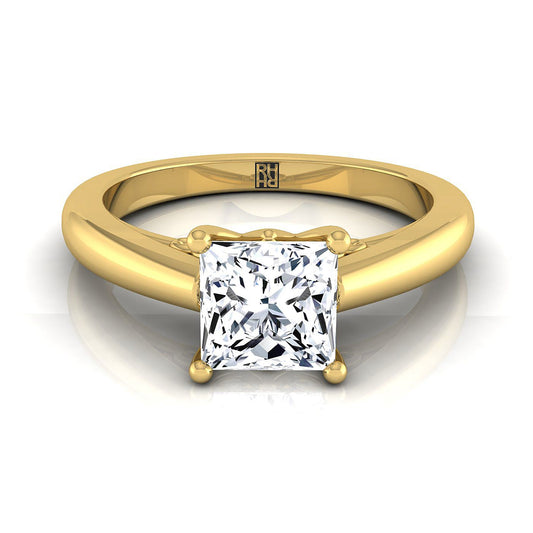 14K Yellow Gold Princess Cut Scroll Gallery Comfort Fit Solitaire Engagement Ring