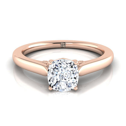 14K Rose Gold Cushion Scroll Gallery Comfort Fit Solitaire Engagement Ring