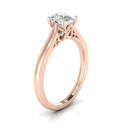 14K Rose Gold Cushion Scroll Gallery Comfort Fit Solitaire Engagement Ring