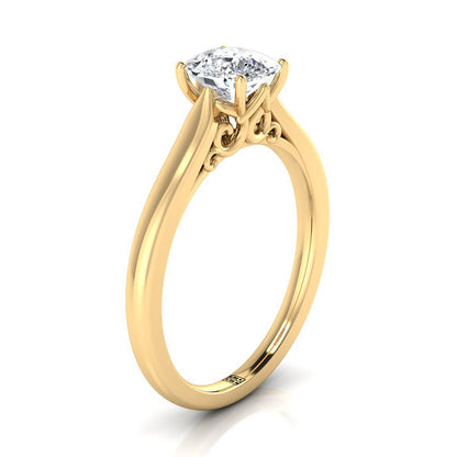 14K Yellow Gold Cushion Scroll Gallery Comfort Fit Solitaire Engagement Ring