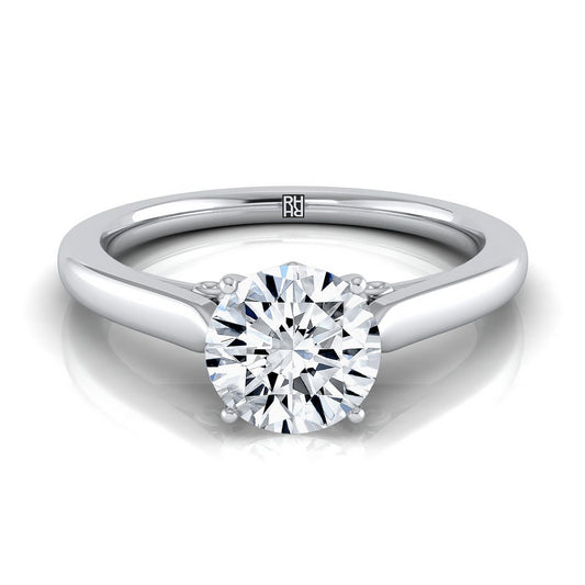 Platinum Round Brilliant Scroll Gallery Comfort Fit Solitaire Engagement Ring