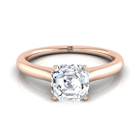 14K Rose Gold Asscher Cut Cathedral Solitaire Surprise Secret Stone Engagement Ring