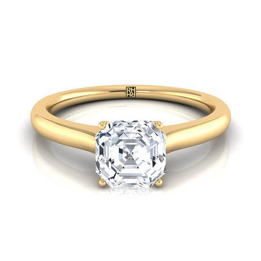 14K Yellow Gold Asscher Cut Cathedral Solitaire Surprise Secret Stone Engagement Ring