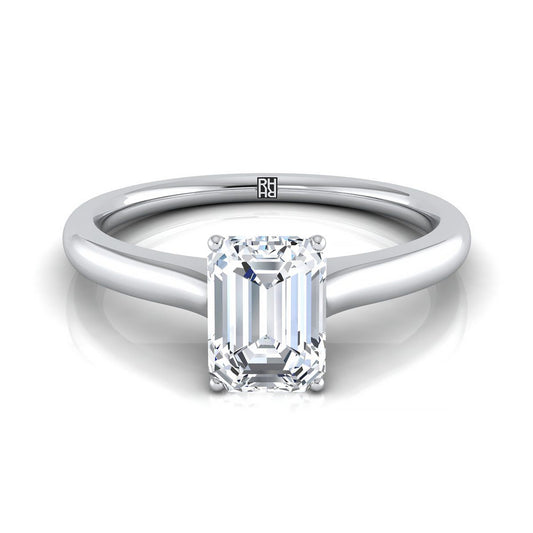18K White Gold Emerald Cut Cathedral Solitaire Surprise Secret Stone Engagement Ring