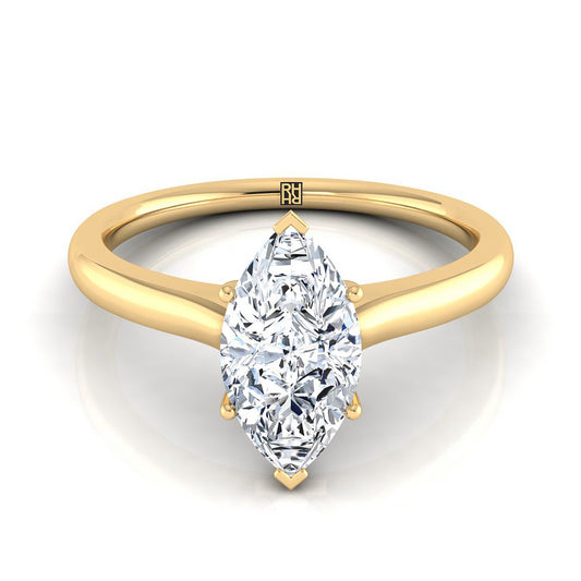 18K Yellow Gold Marquise  Cathedral Solitaire Surprise Secret Stone Engagement Ring