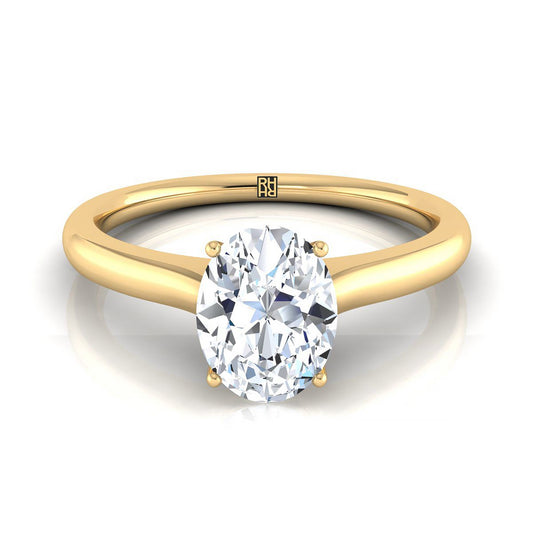 14K Yellow Gold Oval Cathedral Solitaire Surprise Secret Stone Engagement Ring