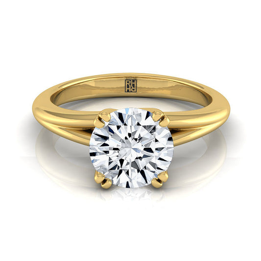 14K Yellow Gold Round Brilliant East West Eight Claw Comfort Fit Solitaire Engagement Ring