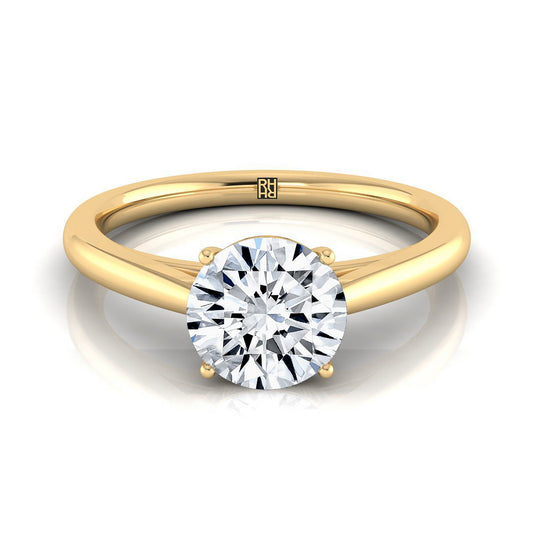 14K Yellow Gold Round Brilliant Rounded Comfort Fit Secret Stone Solitaire Engagement Ring