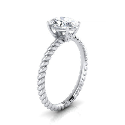 14K White Gold Oval Emerald Twisted Rope Solitaire With Surprize Diamond Engagement Ring