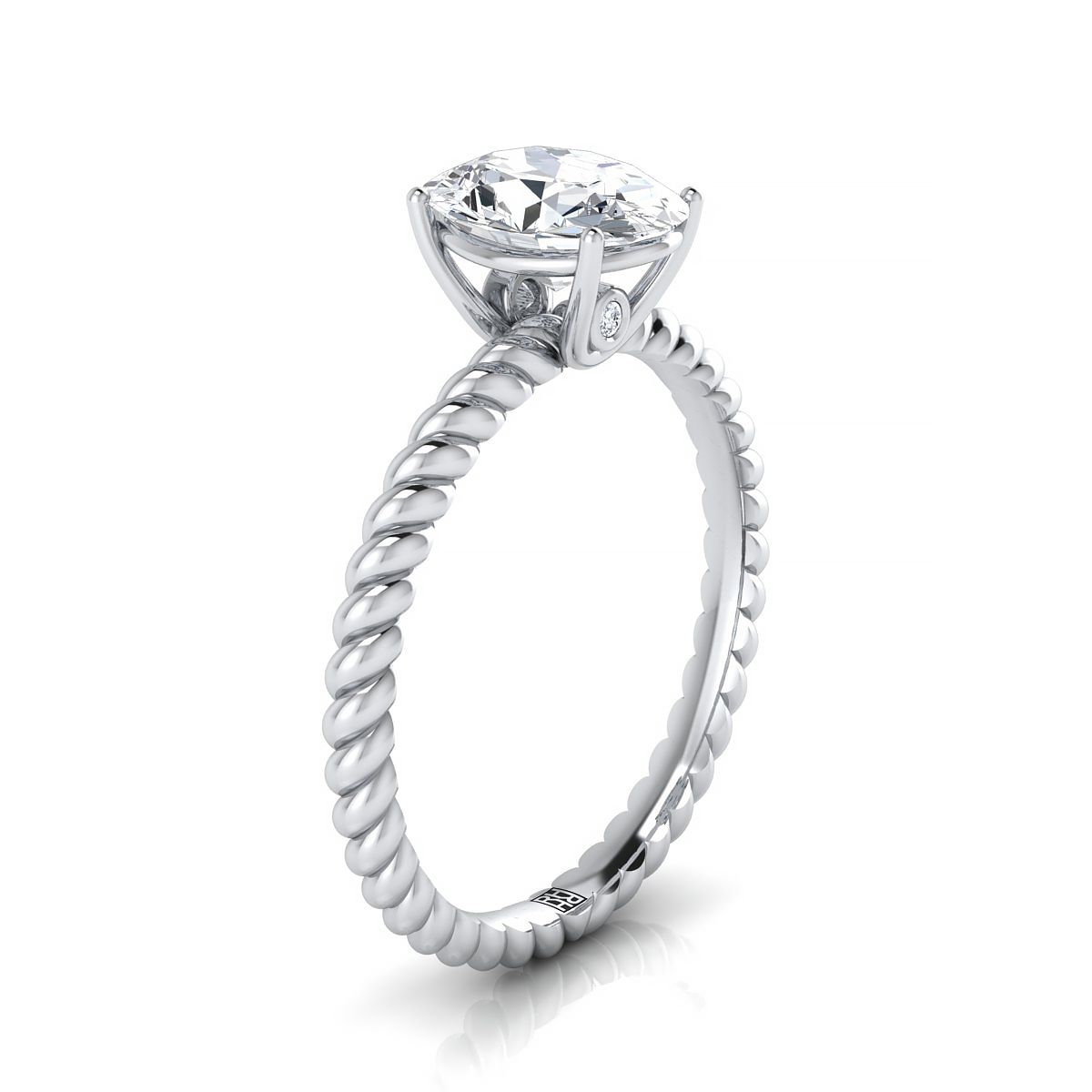 18K White Gold Oval Aquamarine Twisted Rope Solitaire With Surprize Diamond Engagement Ring