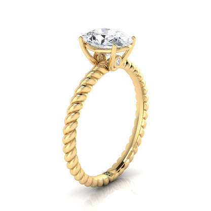 18K Yellow Gold Oval Aquamarine Twisted Rope Solitaire With Surprize Diamond Engagement Ring
